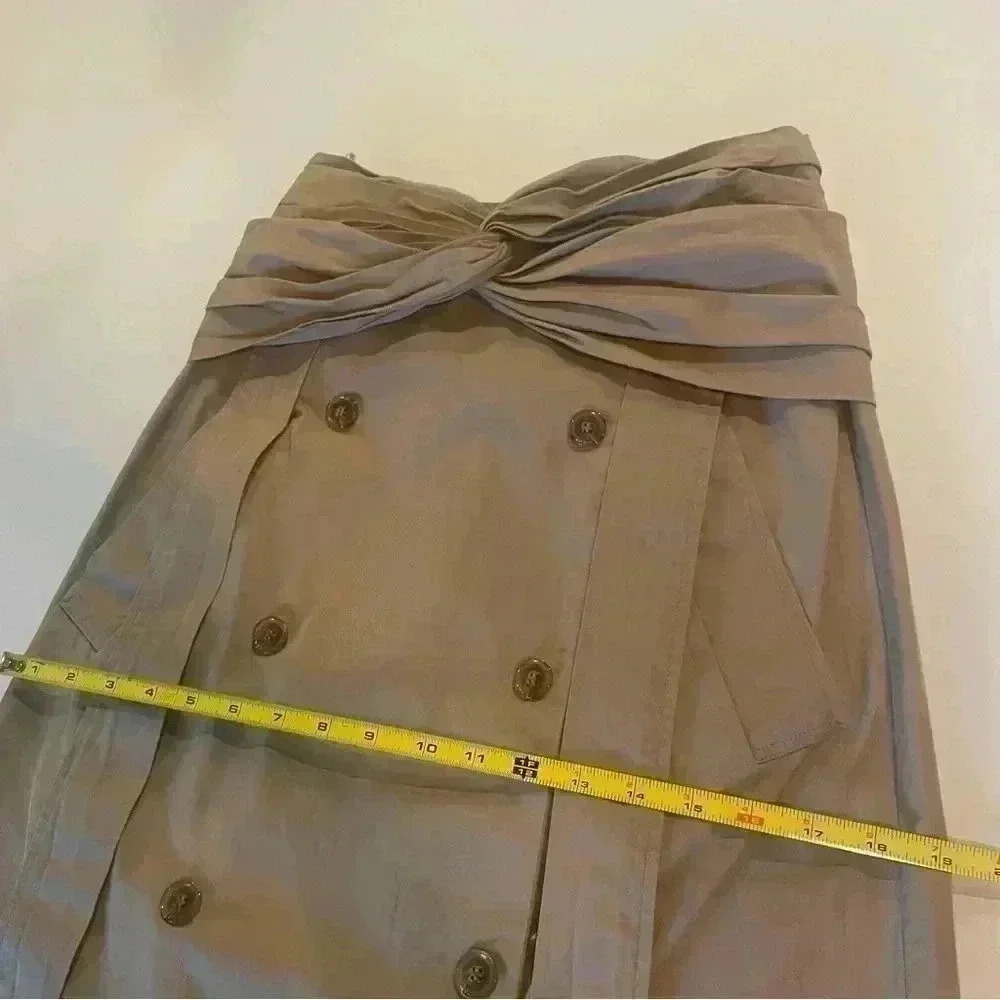 Rokh Midi Skirt 38 4 S Brown Beige Tan Twist Front Button Embellished Cotton - Picture 11 of 16
